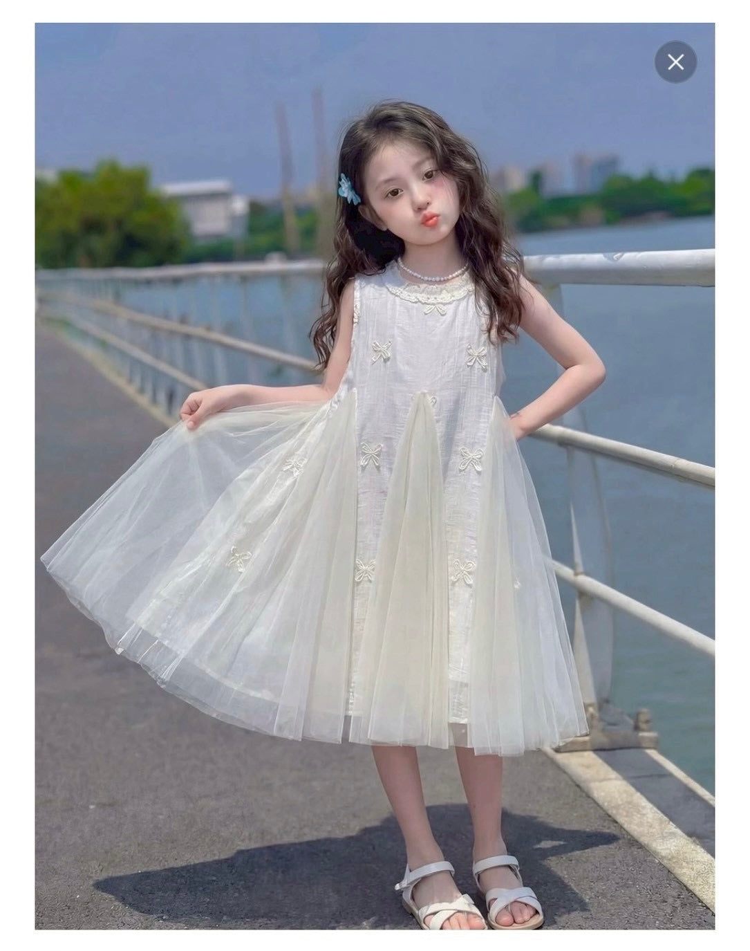 黃色蝴蝶結紗紗洋裝